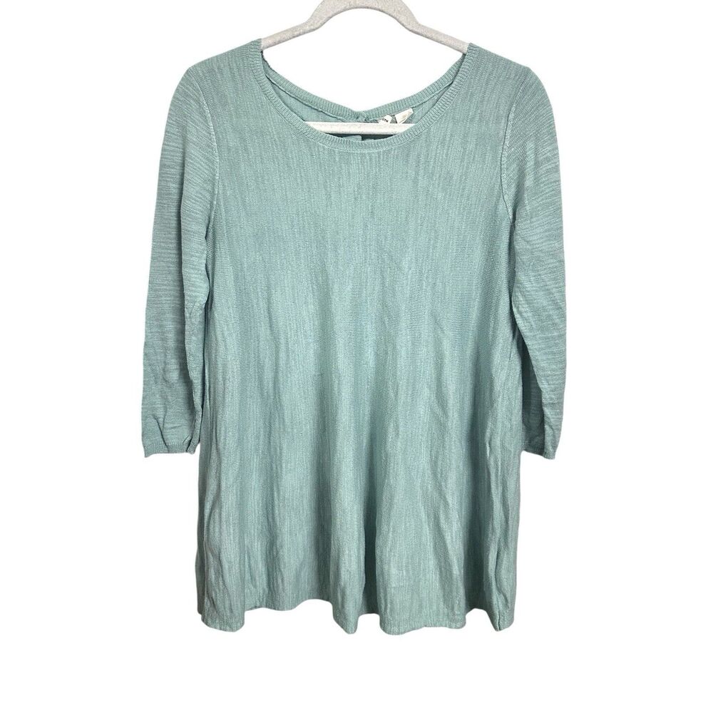 Anthropologie MOTH Women Sz S Pullover Sweater Seafoam Blue Green Button Up Back